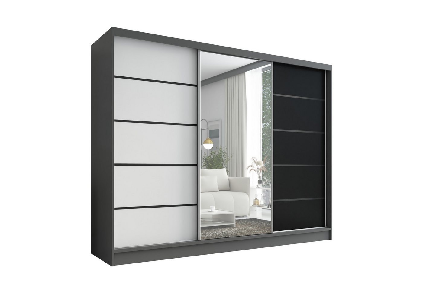 A&J MöbelLand GmbH Schwebetürenschrank AURELIA 2 mit 3 Schubladen und Spiegel (TOP ANGEBOT! Geräumiger Schrank mit einer Breite von 200 cm und Spiegel, ideal zur Aufbewahrung von Kleidung und Accessoires. 3 Schubladen und viel Stauraum. TOP PRODUKT! Wählen Sie das ideale Modell für Ihr Schlafzimmer!, Inclusive 3 Schubladen) von A&J MöbelLand GmbH