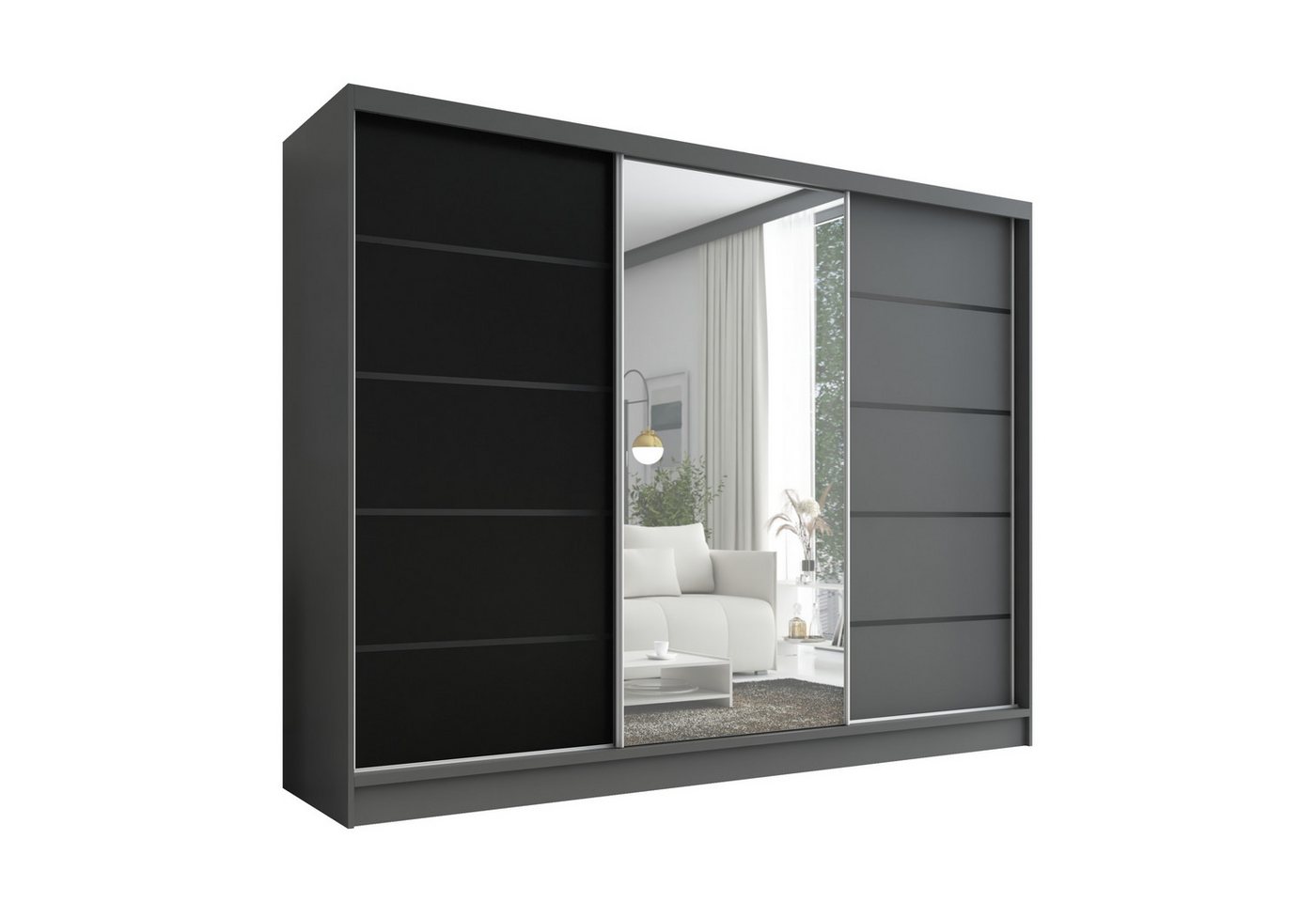 A&J MöbelLand GmbH Schwebetürenschrank AURELIA 2 mit 3 Schubladen und Spiegel (TOP ANGEBOT! Geräumiger Schrank mit einer Breite von 200 cm und Spiegel, ideal zur Aufbewahrung von Kleidung und Accessoires. 3 Schubladen und viel Stauraum. TOP PRODUKT! Wählen Sie das ideale Modell für Ihr Schlafzimmer!, Inclusive 3 Schubladen) von A&J MöbelLand GmbH