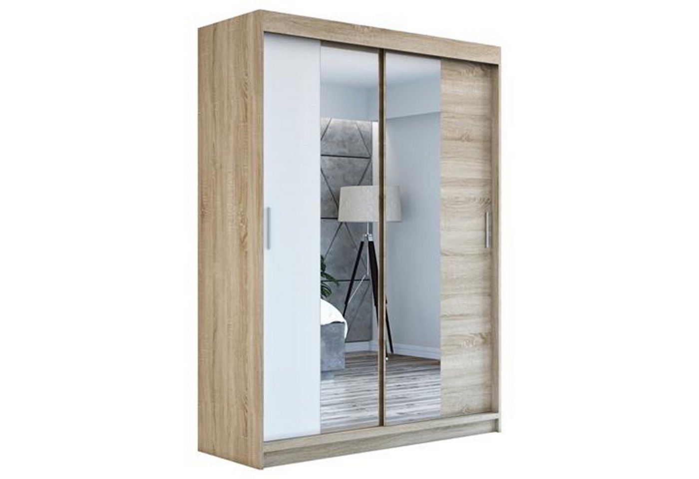 A&J MöbelLand GmbH Schwebetürenschrank NEO 160 cm 2-türig Schrank mit Spiegel von A&J MöbelLand GmbH