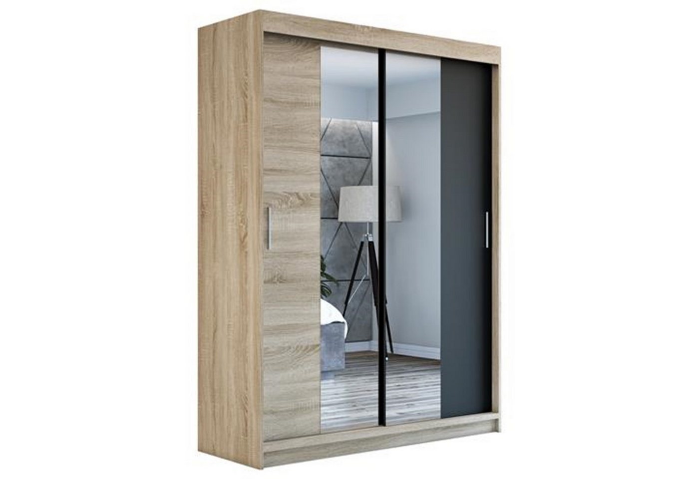 A&J MöbelLand GmbH Schwebetürenschrank NEO 160 cm 2-türig Schrank mit Spiegel von A&J MöbelLand GmbH