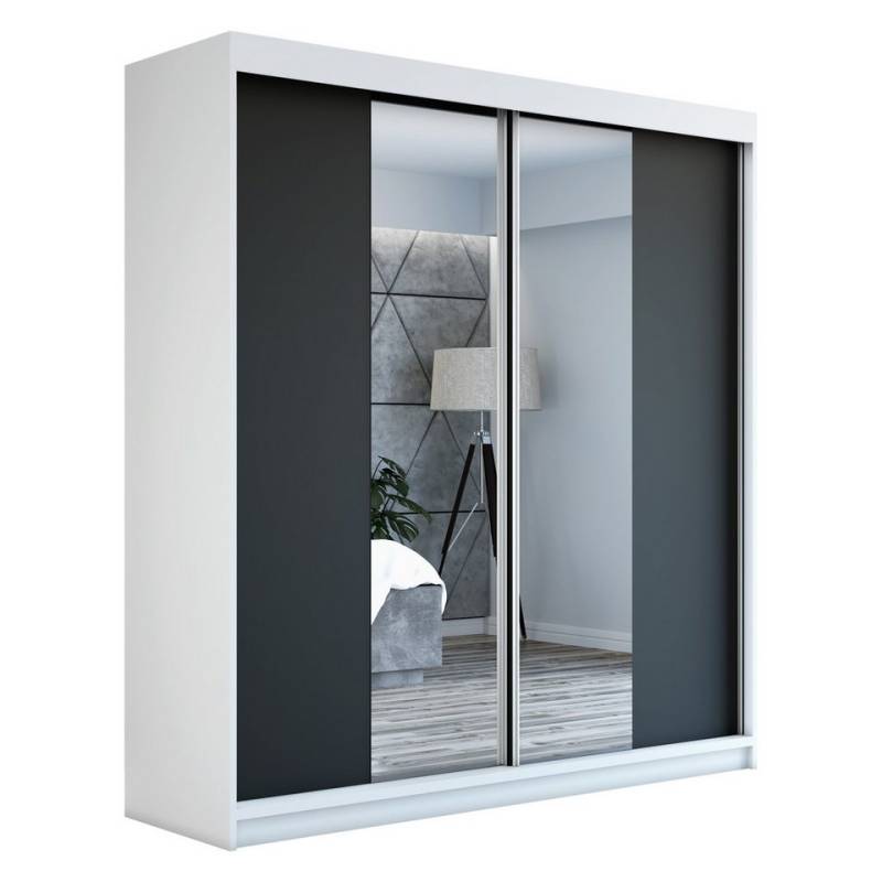 A&J MöbelLand GmbH Schiebetürenschrank NEO 160 cm 2-türig Schrank mit Spiegel (nur für kurze Zeit! TOP ANGEBOT! Geräumiger Schrank mit viel Stauraum:6 Regalen und 1 Kleiderstange – -ideal zur Aufbewahrung von Kleidung und Accessoires. TOP PRODUKT! Farbe und Größe (120 cm, 160 cm, 180 cm) zur Auswahl -wählen Sie das ideale Modell für Ihr Schlafzimmer!, Kleiderschrank mit Regalen) Breite: 160 cm, Höhe: 215 cm, Tiefe: 59,5 cm von A&J MöbelLand GmbH