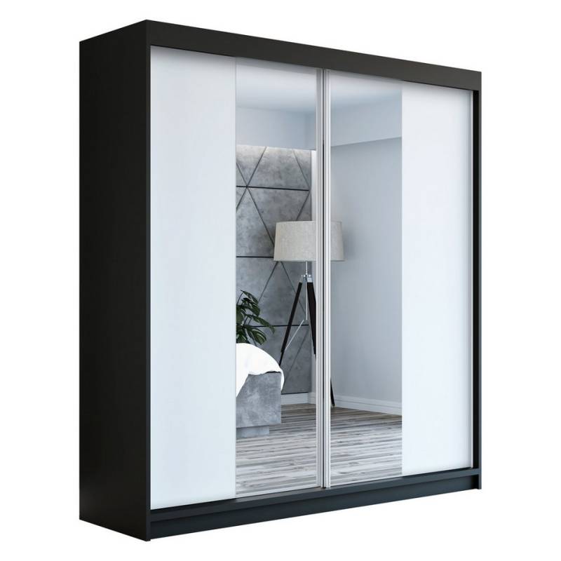 A&J MöbelLand GmbH Schiebetürenschrank NEO 160 cm 2-türig Schrank mit Spiegel (nur für kurze Zeit! TOP ANGEBOT! Geräumiger Schrank mit viel Stauraum:6 Regalen und 1 Kleiderstange – -ideal zur Aufbewahrung von Kleidung und Accessoires. TOP PRODUKT! Farbe und Größe (120 cm, 160 cm, 180 cm) zur Auswahl -wählen Sie das ideale Modell für Ihr Schlafzimmer!, Kleiderschrank mit Regalen) Breite: 160 cm, Höhe: 215 cm, Tiefe: 59,5 cm von A&J MöbelLand GmbH