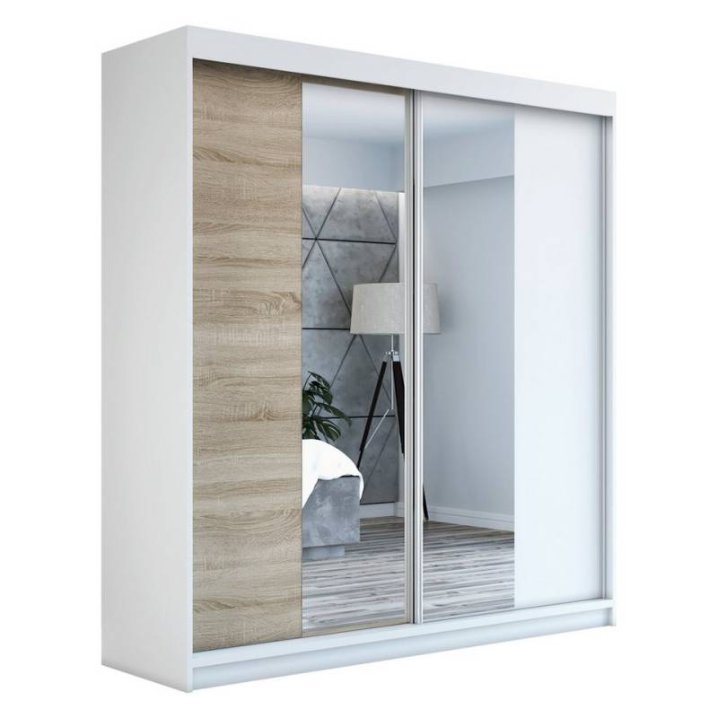 A&J MöbelLand GmbH Schiebetürenschrank NEO 160 cm 2-türig Schrank mit Spiegel (nur für kurze Zeit! TOP ANGEBOT! Geräumiger Schrank mit viel Stauraum:6 Regalen und 1 Kleiderstange – -ideal zur Aufbewahrung von Kleidung und Accessoires. TOP PRODUKT! Farbe und Größe (120 cm, 160 cm, 180 cm) zur Auswahl -wählen Sie das ideale Modell für Ihr Schlafzimmer!, Kleiderschrank mit Regalen) Breite: 160 cm, Höhe: 215 cm, Tiefe: 59,5 cm von A&J MöbelLand GmbH