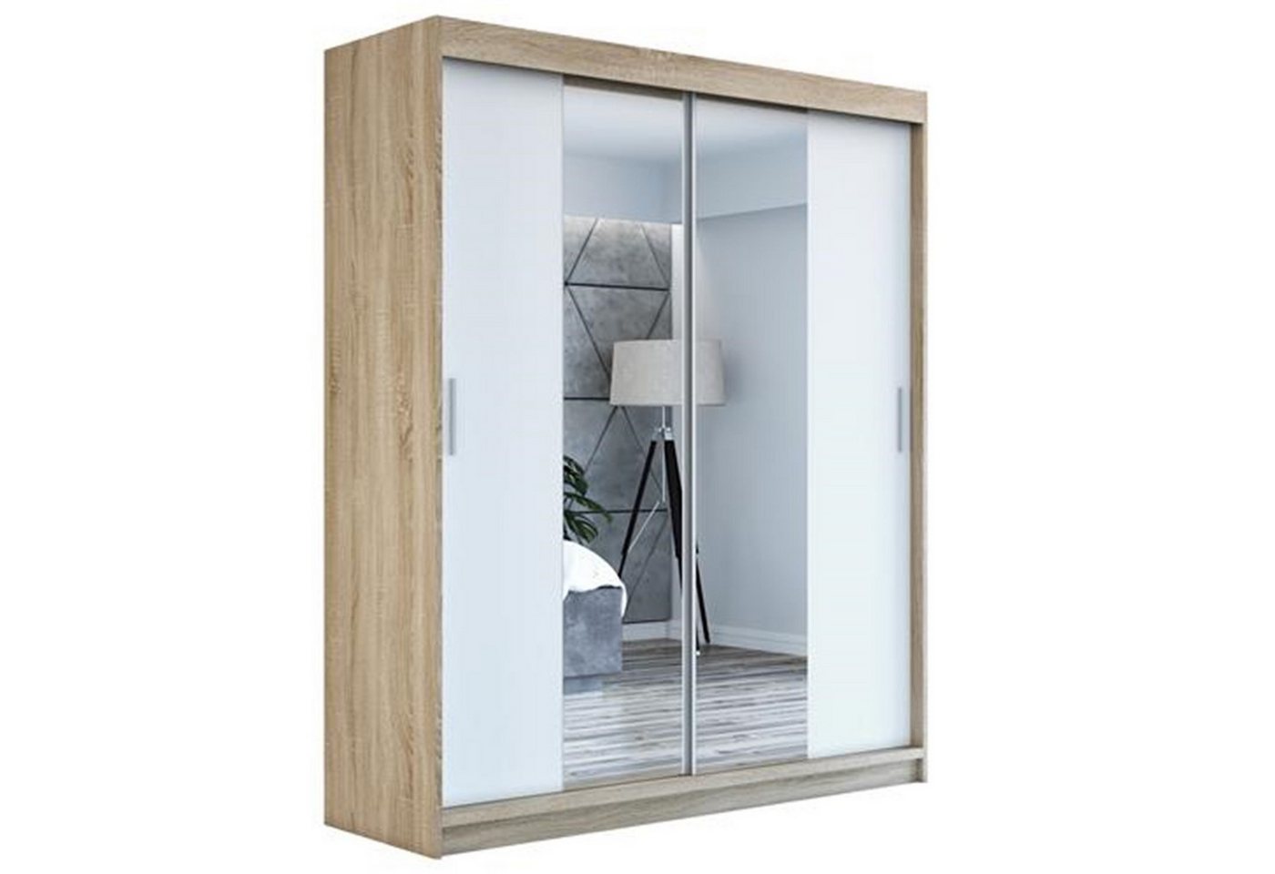 A&J MöbelLand GmbH Schwebetürenschrank NEO 200 cm 2-türig Schrank mit Spiegel von A&J MöbelLand GmbH