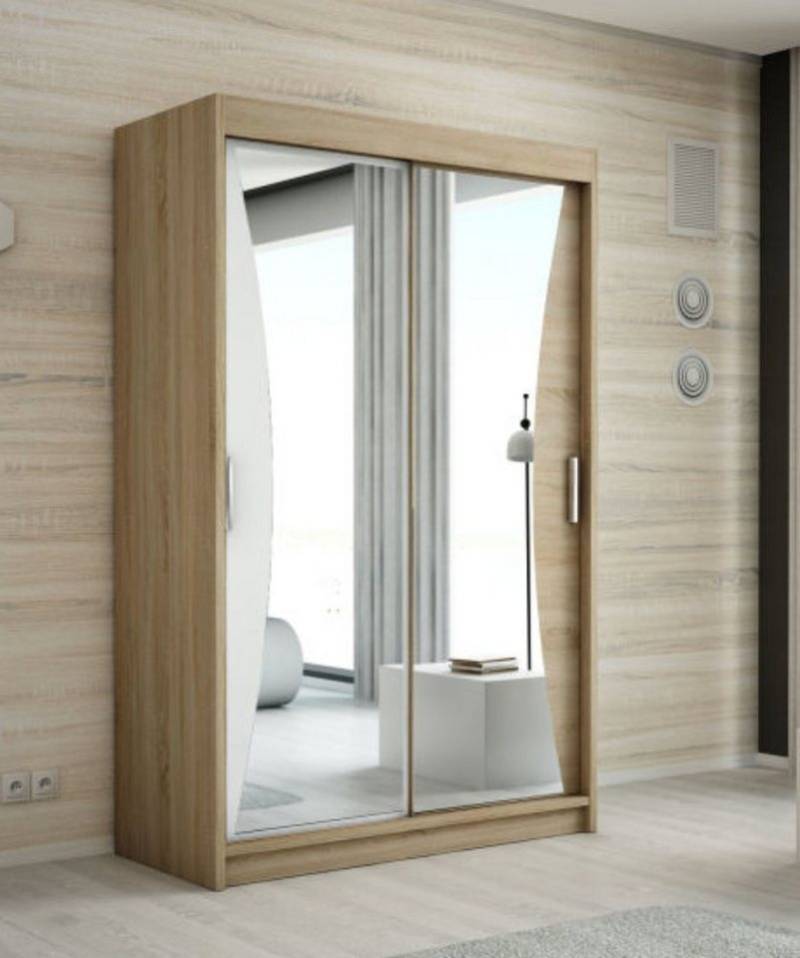 A&J MöbelLand GmbH Schiebetürenschrank NIKO mit Spiegel (TOP ANGEBOT! Geräumiger Schrank mit viel Stauraum:6 Regalen und 1 Kleiderstange – -ideal zur Aufbewahrung von Kleidung und Accessoires. TOP PRODUKT! Farbe und Größe (120 cm, 160 cm, 180 cm) zur Auswahl -wählen Sie das ideale Modell für Ihr Schlafzimmer!, Kleiderschrank mit Regalen) Breite: 120 cm, 160 cm, 180 cm, Höhe: 215 cm, Tiefe: 59,5 cm von A&J MöbelLand GmbH