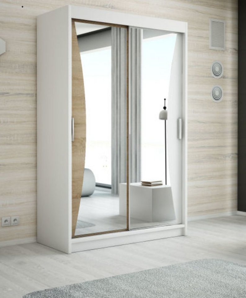 A&J MöbelLand GmbH Schwebetürenschrank NIKO mit Spiegel (TOP ANGEBOT! Geräumiger Schrank mit viel Stauraum:6 Regalen und 1 Kleiderstange – -ideal zur Aufbewahrung von Kleidung und Accessoires. TOP PRODUKT! Farbe und Größe (120 cm, 160 cm, 180 cm) zur Auswahl -wählen Sie das ideale Modell für Ihr Schlafzimmer!, Kleiderschrank mit Regalen) Breite: 120 cm, 160 cm, 180 cm, Höhe: 215 cm, Tiefe: 59,5 cm von A&J MöbelLand GmbH