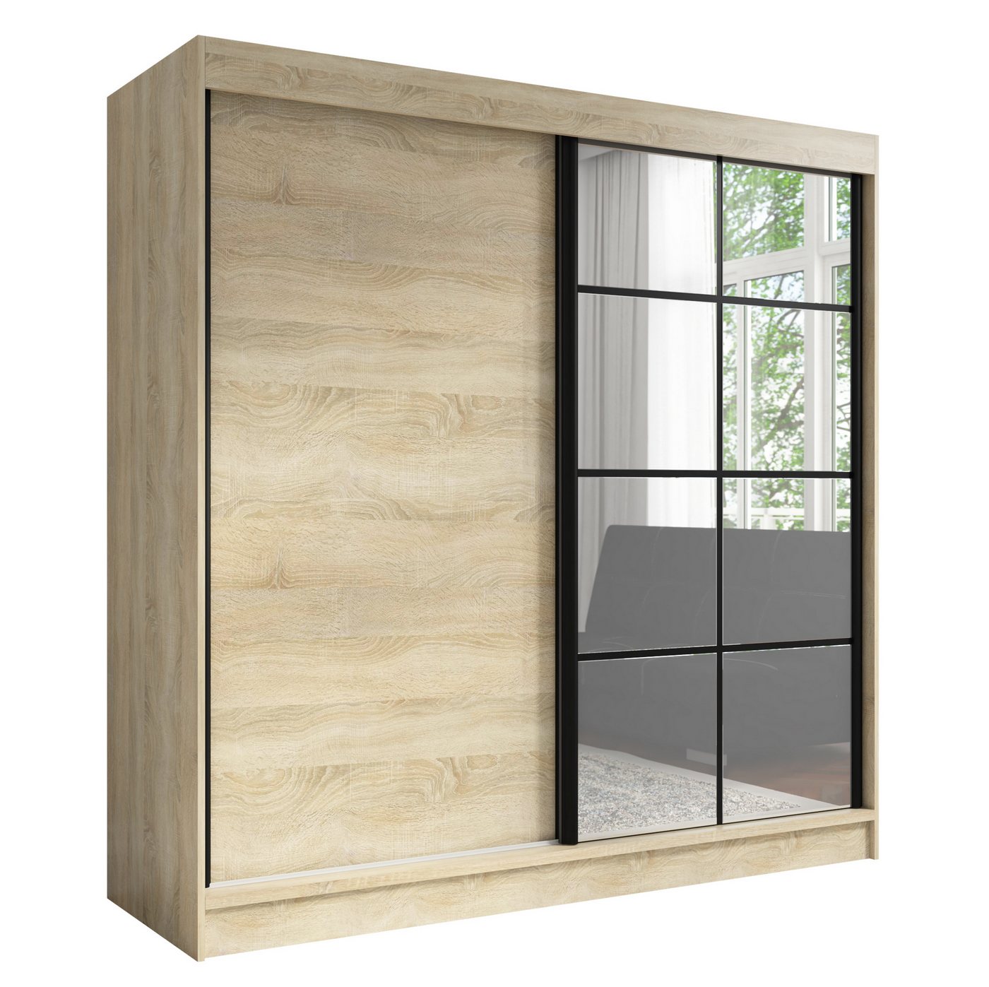 A&J MöbelLand GmbH Schwebetürenschrank TAVIRO 2-türiger Kleiderschrank mit Spiegel (TOP ANGEBOT! Geräumiger Schrank mit einer Breite von 200 cm und Spiegel, ideal zur Aufbewahrung von Kleidung und Accessoires. 3 Schubladen und viel Stauraum. TOP PRODUKT! Wählen Sie das ideale Modell für Ihr Schlafzimmer!, Inclusive 3 Schubladen) Breite: 200 cm, Höhe: 215 cm, Tiefe: 60 cm A&J MöbelLand GmbH Schwebetürenschrank TAVIRO 2-türiger Kleiderschrank mit Spiegel (TOP ANGEBOT! Geräumiger Schrank mit einer Breite von 200 cm und Spiegel, ideal zur Aufbewahrung von Kleidung und Accessoires. 3 Schubladen und viel Stauraum. TOP PRODUKT! Wählen Sie das ideale Modell für Ihr Schlafzimmer!, Inclusive 3 Schubladen) Breite: 200 cm, Höhe: 215 cm, Tiefe: 60 cm von A&J MöbelLand GmbH
