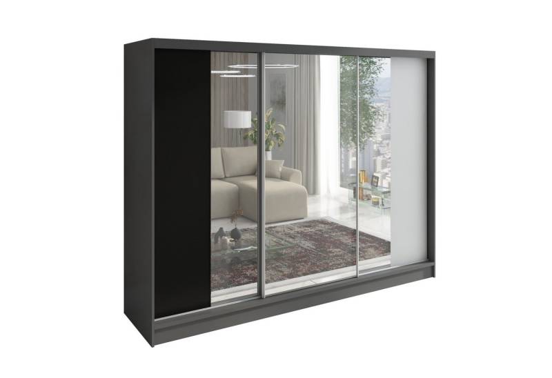 A&J MöbelLand GmbH Schwebetürenschrank VIDA 200 cm 3-türig Schrank mit Schubladen und Spiegel (TOP ANGEBOT! Geräumiger Schrank mit einer Breite von 200 cm und Spiegel, ideal zur Aufbewahrung von Kleidung und Accessoires. 3 Schubladen und viel Stauraum. TOP PRODUKT! Wählen Sie das ideale Modell für Ihr Schlafzimmer!, Inclusive 3 Schubladen) Breite: 200 cm, Höhe: 215 cm, Tiefe: 59,5 cm von A&J MöbelLand GmbH