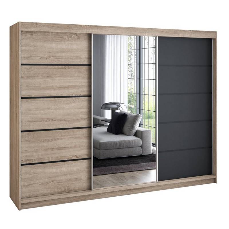 A&J MöbelLand GmbH Schwebetürenschrank VILANO 1 mit 4 Schubladen und Spiegel (TOP ANGEBOT! Geräumiger Schrank mit einer Breite von 200 cm und Spiegel, ideal zur Aufbewahrung von Kleidung und Accessoires. 4 Schubladen und viel Stauraum. TOP PRODUKT! Wählen Sie das ideale Modell für Ihr Schlafzimmer!, Inclusive 4 Schubladen) Breite: 200 cm, Höhe: 215 cm, Tiefe: 59,5 cm von A&J MöbelLand GmbH