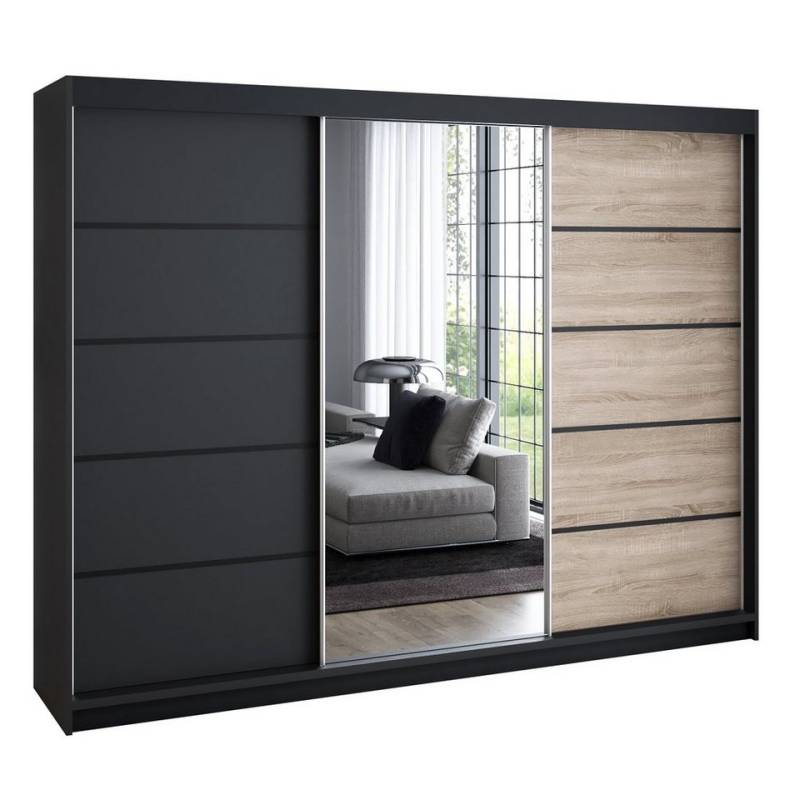 A&J MöbelLand GmbH Schwebetürenschrank VILANO 1 mit 4 Schubladen und Spiegel (TOP ANGEBOT! Geräumiger Schrank mit einer Breite von 200 cm und Spiegel, ideal zur Aufbewahrung von Kleidung und Accessoires. 4 Schubladen und viel Stauraum. TOP PRODUKT! Wählen Sie das ideale Modell für Ihr Schlafzimmer!, Inclusive 4 Schubladen) Breite: 200 cm, Höhe: 215 cm, Tiefe: 59,5 cm von A&J MöbelLand GmbH