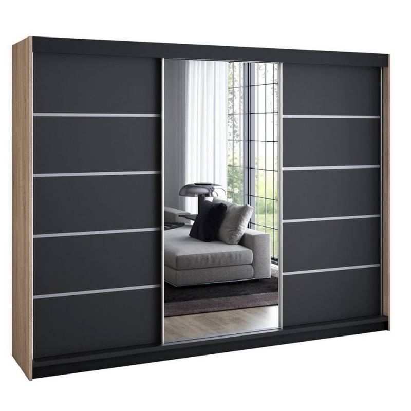 A&J MöbelLand GmbH Schwebetürenschrank VILANO 1 mit 4 Schubladen und Spiegel (TOP ANGEBOT! Geräumiger Schrank mit einer Breite von 200 cm und Spiegel, ideal zur Aufbewahrung von Kleidung und Accessoires. 4 Schubladen und viel Stauraum. TOP PRODUKT! Wählen Sie das ideale Modell für Ihr Schlafzimmer!, Inclusive 4 Schubladen) Breite: 200 cm, Höhe: 215 cm, Tiefe: 59,5 cm von A&J MöbelLand GmbH