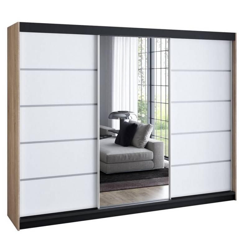 A&J MöbelLand GmbH Schwebetürenschrank VILANO 1 mit 4 Schubladen und Spiegel (TOP ANGEBOT! Geräumiger Schrank mit einer Breite von 200 cm und Spiegel, ideal zur Aufbewahrung von Kleidung und Accessoires. 4 Schubladen und viel Stauraum. TOP PRODUKT! Wählen Sie das ideale Modell für Ihr Schlafzimmer!, Inclusive 4 Schubladen) Breite: 200 cm, Höhe: 215 cm, Tiefe: 59,5 cm von A&J MöbelLand GmbH