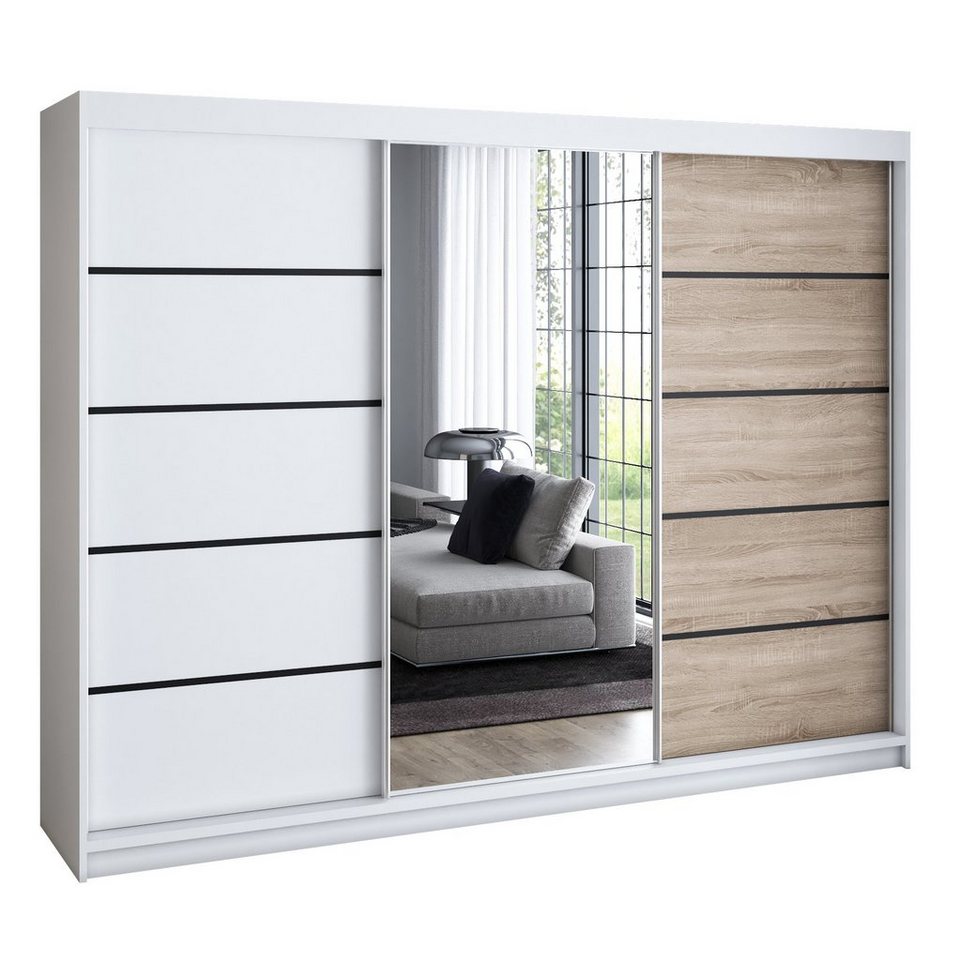 A&J MöbelLand GmbH Schwebetürenschrank VILANO 2 mit 4 Schubladen und Spiegel von A&J MöbelLand GmbH