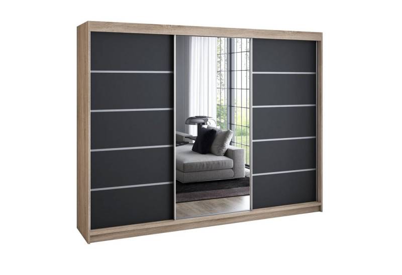 A&J MöbelLand GmbH Schwebetürenschrank VILANO 4 mit 4 Schubladen und Spiegel (TOP ANGEBOT! Geräumiger Schrank mit einer Breite von 200 cm und Spiegel, ideal zur Aufbewahrung von Kleidung und Accessoires. 4 Schubladen und viel Stauraum. TOP PRODUKT! Wählen Sie das ideale Modell für Ihr Schlafzimmer!, Inclusive 4 Schubladen) Breite: 200 cm, Höhe: 215 cm, Tiefe: 59,5 cm von A&J MöbelLand GmbH