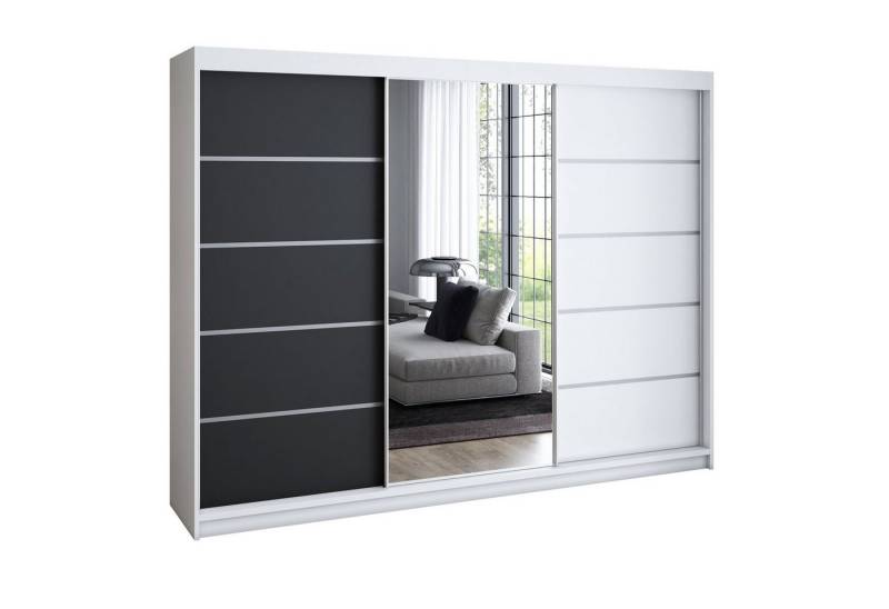A&J MöbelLand GmbH Schwebetürenschrank VILANO 4 mit 4 Schubladen und Spiegel (TOP ANGEBOT! Geräumiger Schrank mit einer Breite von 200 cm und Spiegel, ideal zur Aufbewahrung von Kleidung und Accessoires. 4 Schubladen und viel Stauraum. TOP PRODUKT! Wählen Sie das ideale Modell für Ihr Schlafzimmer!, Inclusive 4 Schubladen) Breite: 200 cm, Höhe: 215 cm, Tiefe: 59,5 cm von A&J MöbelLand GmbH