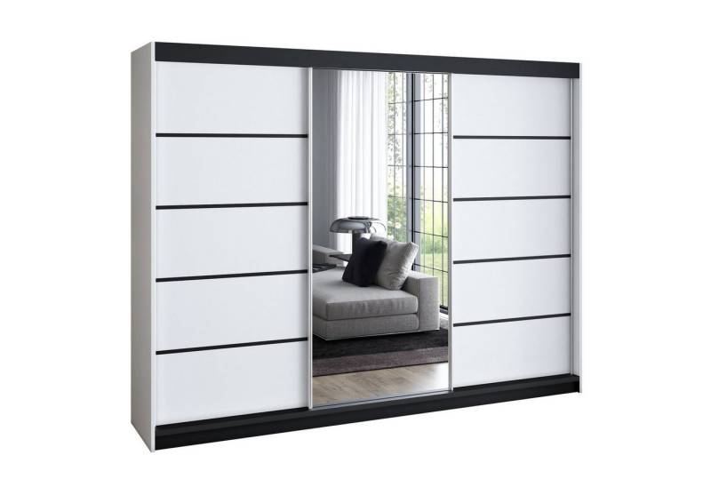 A&J MöbelLand GmbH Schwebetürenschrank VILANO mit 4 Schubladen und Spiegel (nur für kurze Zeit! TOP ANGEBOT! Geräumiger Schrank mit einer Breite von 200 cm und Spiegel, ideal zur Aufbewahrung von Kleidung und Accessoires. 4 Schubladen und viel Stauraum. TOP PRODUKT! Wählen Sie das ideale Modell für Ihr Schlafzimmer!, Inclusive 4 Schubladen) Breite: 200 cm, Höhe: 215 cm, Tiefe: 59,5 cm von A&J MöbelLand GmbH