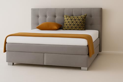 A&J MöbelLand Boxspringbett Verona 140 x 200 cm mit Zwei 7-Zonen-Taschenfederkernmatratzen und gepolstertem Kopfteil. Farbe: Hellgrau A&J MöbelLand Boxspringbett Verona 140 x 200 cm mit Zwei 7-Zonen-Taschenfederkernmatratzen und gepolstertem Kopfteil. Farbe: Hellgrau von A&J MöbelLand