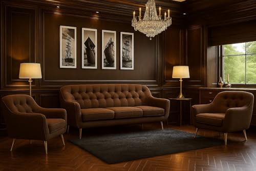 A&J MöbelLand GmbH Polstergarnitur Benito: 3-Sitzer Sofa + 2 Sessel – Wohnzimmer Set, modernes Design, Bonellfederkern, langlebige Qualität, Bezug in Braun von A&J MöbelLand