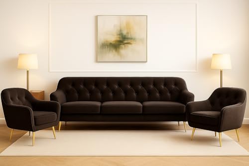 A&J MöbelLand GmbH Polstergarnitur Benito: 3-Sitzer Sofa + 2 Sessel – Wohnzimmer Set, modernes Design, Bonellfederkern, langlebige Qualität, Bezug in Dunkelbraun von A&J MöbelLand