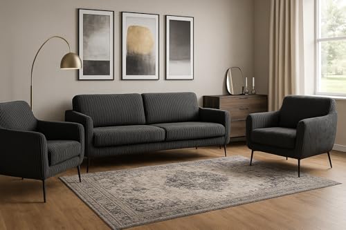 A&J MöbelLand GmbH Polstergarnitur Benito: 3-Sitzer Sofa + 2 Sessel – Wohnzimmer Set, modernes Design, Bonellfederkern, langlebige Qualität, Bezug in Dunkelgrau von A&J MöbelLand