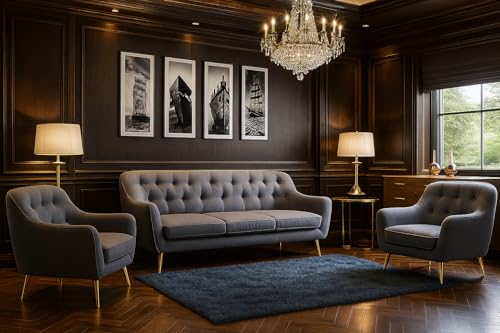 A&J MöbelLand GmbH Polstergarnitur Benito: 3-Sitzer Sofa + 2 Sessel – Wohnzimmer Set, modernes Design, Bonellfederkern, langlebige Qualität, Bezug in Grau von A&J MöbelLand