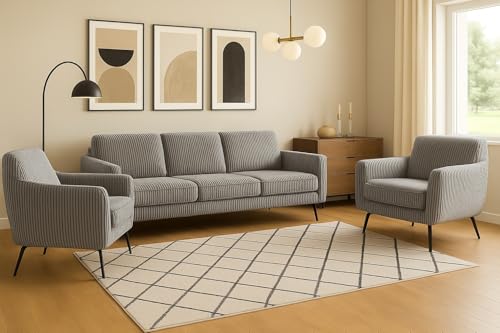 A&J MöbelLand GmbH Polstergarnitur Benito: 3-Sitzer Sofa + 2 Sessel – Wohnzimmer Set, modernes Design, Bonellfederkern, langlebige Qualität, Bezug in Grau von A&J MöbelLand