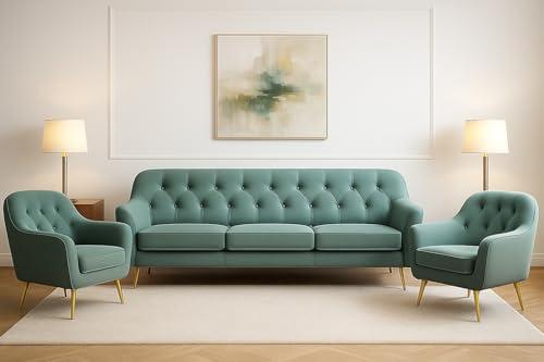 A&J MöbelLand GmbH Polstergarnitur Benito: 3-Sitzer Sofa + 2 Sessel – Wohnzimmer Set, modernes Design, Bonellfederkern, langlebige Qualität, Bezug in Grün von A&J MöbelLand