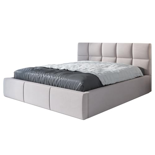A&J MöbelLand Polsterbett 140x200 mit Bettkasten und Lattenrost – Carlos-OM, Bett mit Stauraum in Beige ohne Matratze von A&J MöbelLand