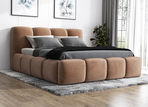 A&J MöbelLand Polsterbett 140x200 mit Bettkasten und Lattenrost – DONA, Bett mit Matratze und Stauraum in Braun von A&J MöbelLand