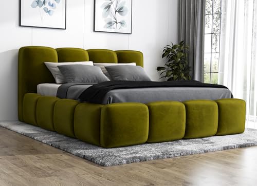 A&J MöbelLand Polsterbett 160x200 mit Bettkasten und Lattenrost – DONA, Bett mit Matratze und Stauraum in Olivgrün A&J MöbelLand Polsterbett 160x200 mit Bettkasten und Lattenrost – DONA, Bett mit Matratze und Stauraum in Olivgrün von A&J MöbelLand