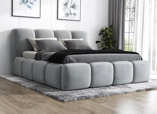 A&J MöbelLand Polsterbett 90x200 mit Bettkasten und Lattenrost – DONA, Bett mit Matratze und Stauraum in Hellgrau von A&J MöbelLand