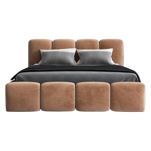 A&J MöbelLand Polsterbett 140x200 mit Bettkasten und Lattenrost – DONA-OM, Bett with Stauraum in Braun ohne Matratze von A&J MöbelLand