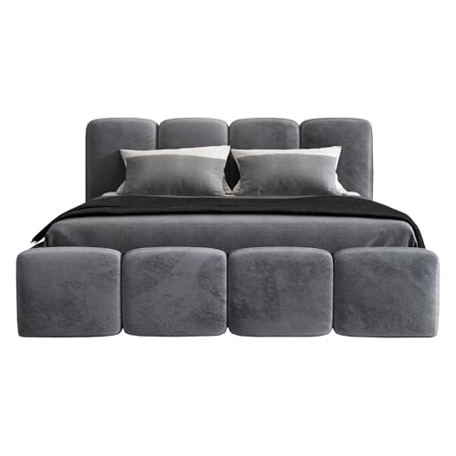 A&J MöbelLand Polsterbett 140x200 mit Bettkasten und Lattenrost – DONA-OM, Bett with Stauraum in Dunkelgrau ohne Matratze von A&J MöbelLand