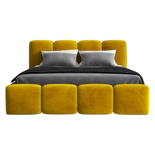 A&J MöbelLand Polsterbett 140x200 mit Bettkasten und Lattenrost – DONA-OM, Bett mit Stauraum in Goldfarben ohne Matratze von A&J MöbelLand