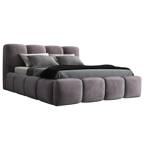 A&J MöbelLand Polsterbett 140x200 mit Bettkasten und Lattenrost – DONA-OM, Bett mit Stauraum in Grau ohne Matratze von A&J MöbelLand