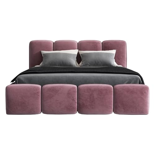 A&J MöbelLand Polsterbett 140x200 mit Bettkasten und Lattenrost – DONA-OM, Bett mit Stauraum in Rosa ohne Matratze von A&J MöbelLand