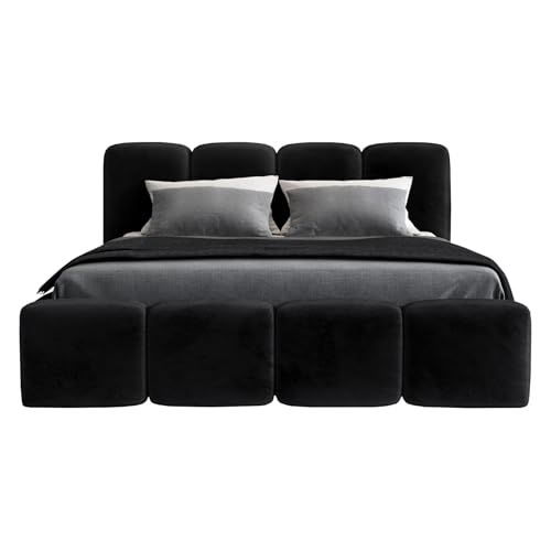 A&J MöbelLand Polsterbett 140x200 mit Bettkasten und Lattenrost – DONA-OM, Bett with Stauraum in Schwarz ohne Matratze von A&J MöbelLand