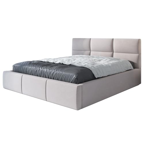 A&J MöbelLand Polsterbett 160x200 mit Bettkasten und Lattenrost – Emili-OM, Bett ohne Matratze mit Stauraum in Beige von A&J MöbelLand
