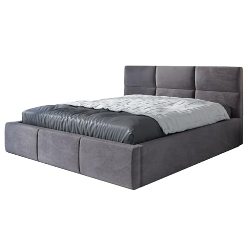 A&J MöbelLand Polsterbett 160x200 mit Bettkasten und Lattenrost – Emili-OM, Bett ohne Matratze mit Stauraum in Grau von A&J MöbelLand