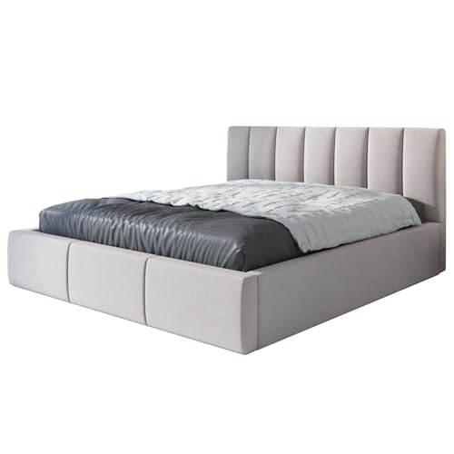 A&J MöbelLand Polsterbett 140x200 mit Bettkasten und Lattenrost – IGI, Bett mit Matratze und Stauraum in Beige von A&J MöbelLand