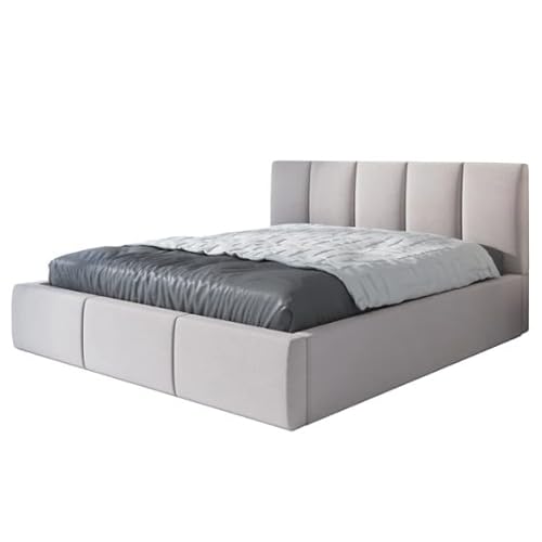 A&J MöbelLand Polsterbett 180x200 mit Bettkasten und Lattenrost – KENET, Bett mit Matratze und Stauraum in Beige von A&J MöbelLand