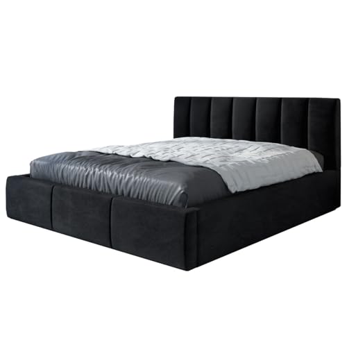 A&J MöbelLand Polsterbett 120x200 mit Bettkasten und Lattenrost – LISI, Bett mit Matratze und Stauraum in Schwarz von A&J MöbelLand