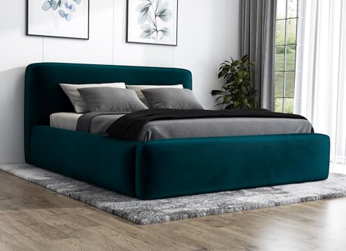 A&J MöbelLand Polsterbett 140x200 mit Bettkasten und Lattenrost – LUMO, Bett mit Matratze und Stauraum in Grün von A&J MöbelLand
