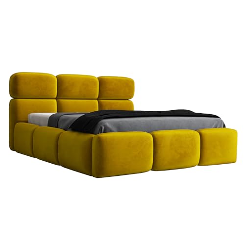A&J MöbelLand Polsterbett 140x200 mit Matratze, Bettkasten und Lattenrost – MAROKO, Bett mit Stauraum in Goldfarben A&J MöbelLand Polsterbett 140x200 mit Matratze, Bettkasten und Lattenrost – MAROKO, Bett mit Stauraum in Goldfarben von A&J MöbelLand