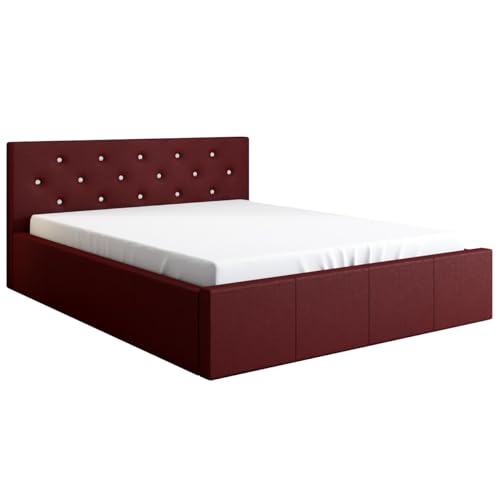 A&J MöbelLand Polsterbett SKIDI 140x200 mit Matratze, Lattenrost und Bettkasten. Farbe:Dunkelrot von A&J MöbelLand