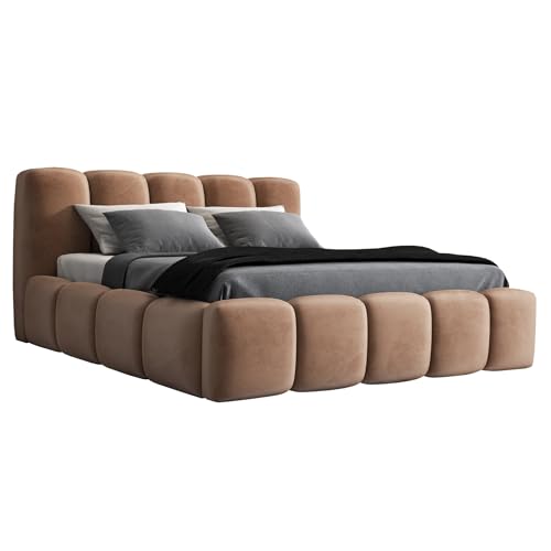 A&J MöbelLand Polsterbett 140x200 mit Bettkasten und Lattenrost – Sonic, Bett mit Matratze und Stauraum in Braun von A&J MöbelLand