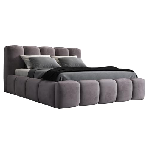 A&J MöbelLand Polsterbett 140x200 mit Bettkasten und Lattenrost – Sonic, Bett mit Matratze und Stauraum in Grau von A&J MöbelLand