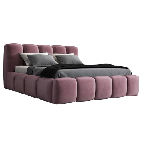 A&J MöbelLand Polsterbett 140x200 mit Bettkasten und Lattenrost – Sonic, Bett mit Matratze und Stauraum in Rosa von A&J MöbelLand