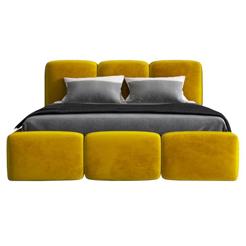 A&J MöbelLand Polsterbett 140x200 mit Bettkasten und Lattenrost – Star, Bett mit Matratze und Stauraum in Goldfarben von A&J MöbelLand