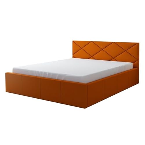 A&J MöbelLand Polsterbett VIGI 180x200 mit Matratze, Lattenrost und Bettkasten. Farbe:Orange von A&J MöbelLand